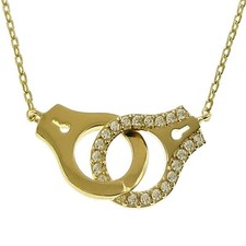 Collier Menottes Plaqué Or 18 carats et Oxydes Zirconium - Longueur 40cm + 5cm