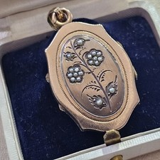 Pendentif Victorien Porte-photos Plaqué Or Rose Perles Fines Décor Floral...