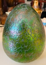 Vintage Borowski Art Glass Egg 6" Tall Irridescent Crackle Green Glass EXQUISITE