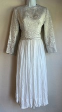 Vintage 70s Krist San Fran Metallic Jacquard Silk Dress S Disco Wedding Evening