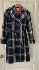 Vertigo Paris Women Jacket Knee Length Plaid Lined Belt Button Trench Coat Sz XS