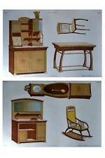 2 ORIGINAL PRINTS Modern Dining Room ART NOUVEAU Six Ebanista Moderno