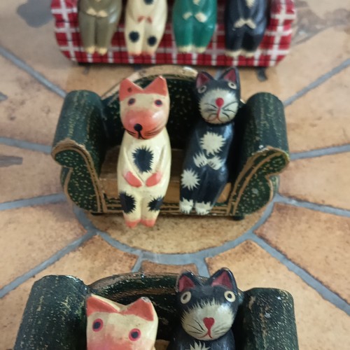 Figurines chat bois peint - figurines,