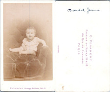 CDV Penabert, Paris, baby, little girl named Jeanne Dardel in an armchair in