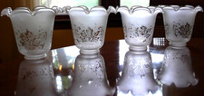 Set 4 Vtg VIANNE France FROSTED FLORAL GLASS Lamp Shades RUFFLED EDGE 5.5"