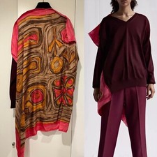 Celine Phoebe Philo SS18 Lookbook Silk Scarf Wool Knit Foulard Sweater Burgundy