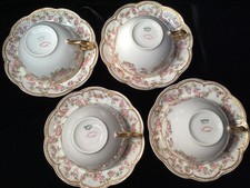 (4) Antique Porcelain Haviland Schleiger 270 Double Gold Tea Cup & Saucer ~GOOD