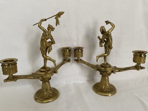Paire bougeoirs bronze - bougeoirs,