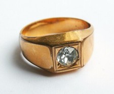 Gold & Rhinestone Plated Antique Art Deco Jewelry Knight Ring
