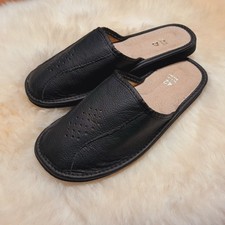 Pantoufles pantoufles en cuir léger pour hommes en cuir véritable noir à lace...