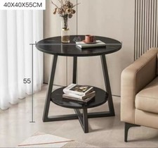 X Table Basse De Salon Table De Nuit Ronde 2 Niveaux Effet Marbre NOIR Reb