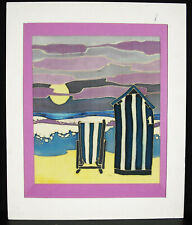  Marie CLAIRE original silk painting c1980 lounge chair and beach cabin