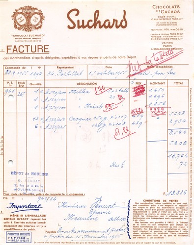 Facture 1934 suchard paris - 1934,