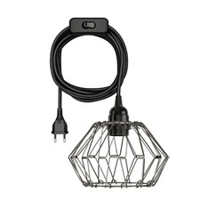 Lampe-cage pliable LEKA avec câble textile noir, fiche, interrupteur et E27