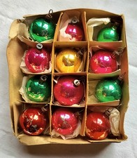 Anciennes Décorations Noël. Boules Verre Soufflé Églomisé. Miniature. Vintage 