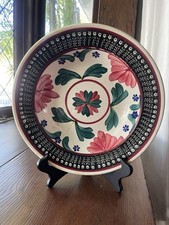 Vintage Belgian Faience Bowl Charger Nimy La Louvière Hand Painted Floral Black