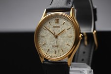 1999 Exc+5 Seiko Dolce 5E31-6070 Champagne Gold Round HAQ Qz Mens Watch JAPAN