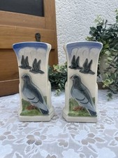Antique Pair of Vases - Fireplace Trim - Sarreguemines Vintage Pigeon