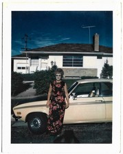 Vintage Old 1970s Colorful Photo of OPEL MANTA Car & Woman Long Dress & House
