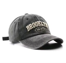 Casquette Homme Réglable baseball sport Brodée Vintage Noire Hiver effet délavé 