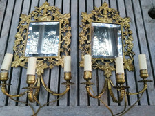 deux superbe anciennes appliques 3 feux  en bronze doré miroir biseauté 19ème 