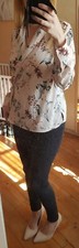 °GEMO = Blouse cache coeur beige motifs fleurs japonisants T38 TBE°