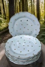 6 Assiettes Plates Porcelaine Limoges Blanche Et Fleurs Or