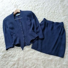Thierry Mugler Vintage Navy Jacket & Skirt Set Rayon 78% Linen 22% AR/60-68
