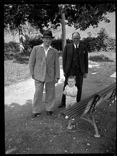 Men & Kids Outdoor Bench - Antique Photo Negative Year 1930
