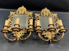 Large Pair of Renaissance Style Bronze Mirror Background Wall Sconces