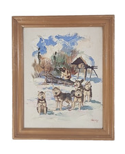 Ellen “HENNE” Goodale (AK,1915-1991) Oil Painting Dog Sled Signed Husky Team