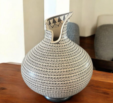 Mata Ortiz Pottery Israel Renteria Heras Geometric Stairstep Vase Jar Olla Art