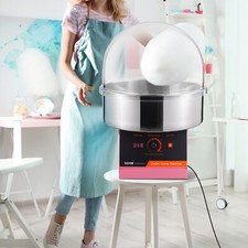 VEVOR Machine à Barbe à Papa Commerciale 1000 W avec Couvercle Rose pour Fête