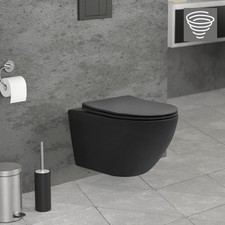 Toilette suspendue sans rebord longue céramique noir mat avec abattant duroplast