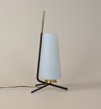 Vintage Mid Century Modern 1950s Lamp Base Tripod Metal Black Brass Glass