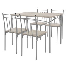 Set table de salle à manger avec 4 chaises 110 cm chêne clair pieds en acier