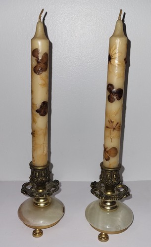 Bougeoirs onyx albâtre laiton - bougeoirs,