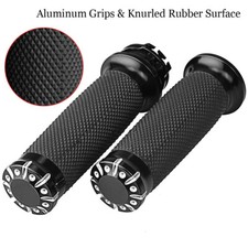2Pcs 1" Motorcycle Knurled Hand Grips Black For Harley Honda Bobber Suzuki FXSB