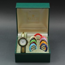 [EXC+5 /BOX] Vintage GUCCI Change Bezel 11/12.2 Gold 12 Colors Qz Watch JP U583