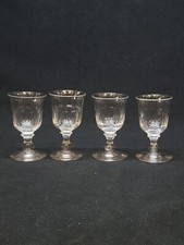 4 Louis Philippe 19th Century France Cut Blown Glass Foot Glasses 