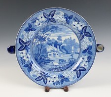 Ridgway Staffordshire British Scenery Warming Plate Antique Blue Transferware