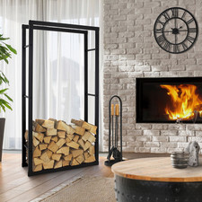 Étagère à bois de chauffage porte-bûche de cheminée en acier noir 80x25x150 cm