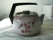 ANTIQUE PINK FLOWER ENAMEL KETTLE 1980 GAS LIGHTS ELECT. VINTAGE COLLECTION