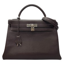 HERMES Kelly 32 □F Stamp (2002) Chocolate SHW Chevre Shoulder Bag #227