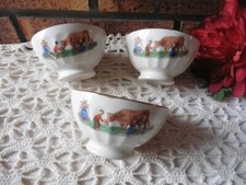 3 ANTIQUE MINI BOWLS PORCELAIN COW DAIRY FARMER CHILD