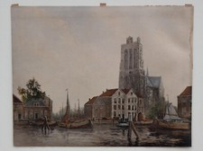 GRANDE & BELLE AQUARELLE 1900...DORDRECHT & L’ÉGLISE NOTRE-DAME..SIGNÉE ?