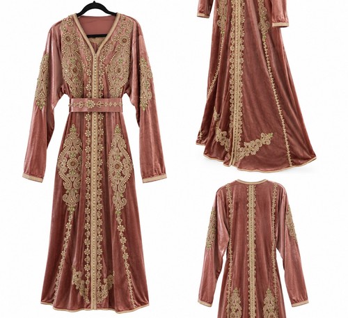 Caftan femme velours rose midi