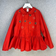 Oilily Girls Shirt  Red Size 152 12 Babydoll Tassels Embroidered Floral Cotton