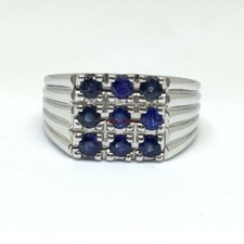 Bague En Argent Plaqué Or Blanc 14k Avec Saphir Bleu Chauffé Pour Homme AJ253