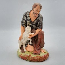 Santon de crèche Pieraccini berger au mouton en plâtre peint début XXème
